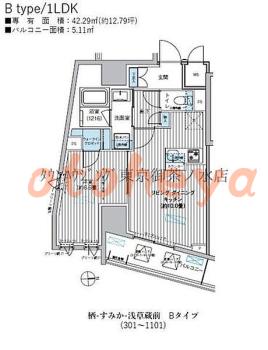 楽器ピアノ可相談 の 賃貸物件 1LDK 19.8万円の図面１