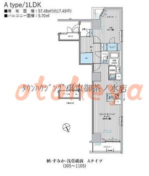 楽器ピアノ可相談 の 賃貸物件 1LDK 24.3万円の図面１