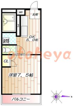 楽器ピアノ可相談 の 賃貸物件 1DK 7.7万円の図面１