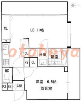 楽器ピアノ可相談 の 賃貸物件 1LDK 13.3万円の図面１