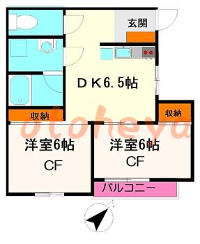 楽器ピアノ可相談 の 賃貸物件 2DK 11.7万円の図面１
