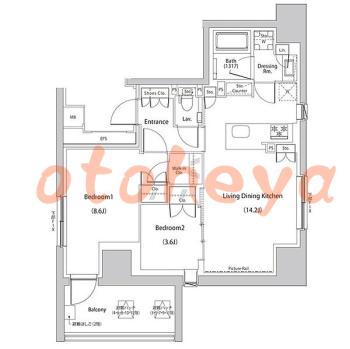 楽器ピアノ可相談 の 賃貸物件 2LDK 33万円の図面１