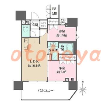 楽器ピアノ可相談 の 賃貸物件 2LDK 22万円の図面１