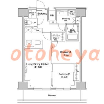 楽器ピアノ可相談 の 賃貸物件 2LDK 23.2万円の図面１