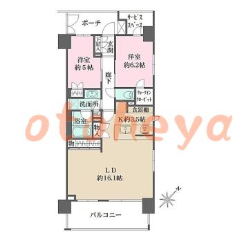楽器ピアノ可相談 の 賃貸物件 2LDK 25.5万円の図面１