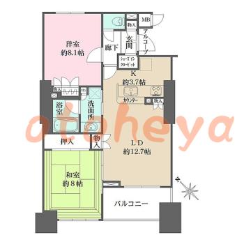 楽器ピアノ可相談 の 賃貸物件 2LDK 26万円の図面１