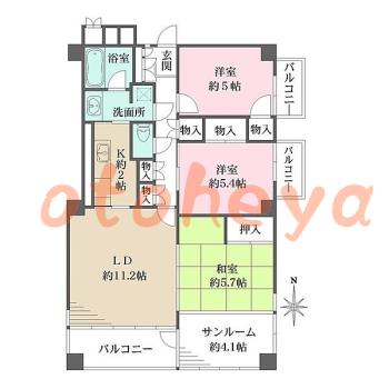 楽器ピアノ可相談 の 賃貸物件 3LDK 16.3万円の図面１