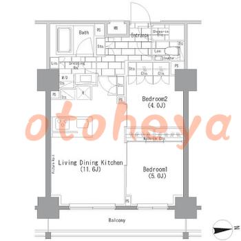楽器ピアノ可相談 の 賃貸物件 2LDK 24.9万円の図面１