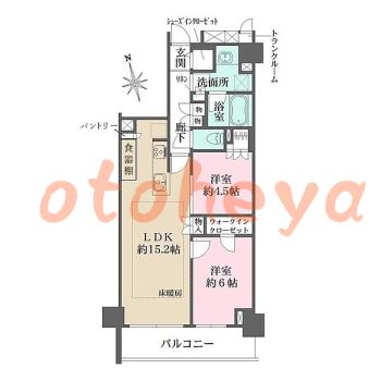楽器ピアノ可相談 の 賃貸物件 2LDK 21.5万円の図面１