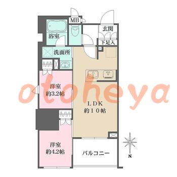 楽器ピアノ可相談 の 賃貸物件 2LDK 19.7万円の図面１