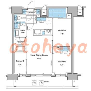 楽器ピアノ可相談 の 賃貸物件 3LDK 35万円の図面１