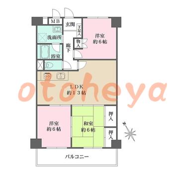 楽器ピアノ可相談 の 賃貸物件 3LDK 12.5万円の図面１