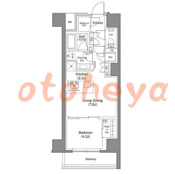 楽器ピアノ可相談 の 賃貸物件 1LDK 18.7万円の図面１