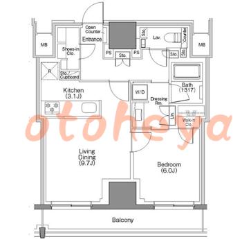 楽器ピアノ可相談 の 賃貸物件 1LDK 32.5万円の図面１