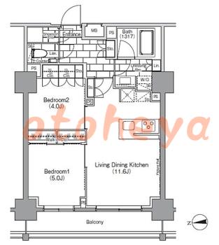楽器ピアノ可相談 の 賃貸物件 2LDK 24.8万円の図面１