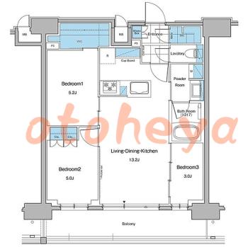 楽器ピアノ可相談 の 賃貸物件 3LDK 37万円の図面１