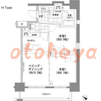 楽器ピアノ可相談 の 賃貸物件 2LDK 27万円の図面１