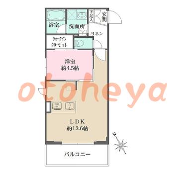 楽器ピアノ可相談 の 賃貸物件 1LDK 21.2万円の図面１