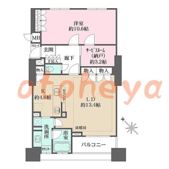 楽器ピアノ可相談 の 賃貸物件 1SLDK 26.5万円の図面１