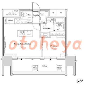 楽器ピアノ可相談 の 賃貸物件 1LDK 18.3万円の図面１