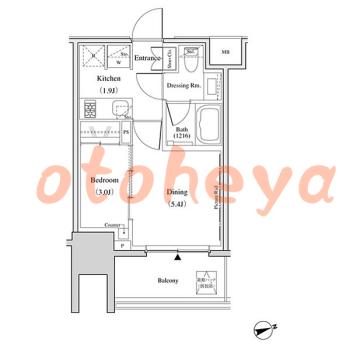 楽器ピアノ可相談 の 賃貸物件 1DK 11.9万円の図面１