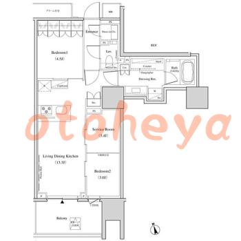 楽器ピアノ可相談 の 賃貸物件 2SLDK 27.4万円の図面１