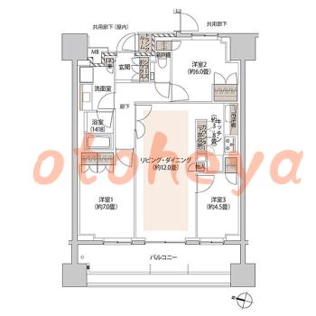 楽器ピアノ可相談 の 賃貸物件 3LDK 56万円の図面１