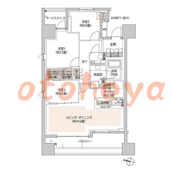 楽器ピアノ可相談 の 賃貸物件 3LDK 58万円の図面１