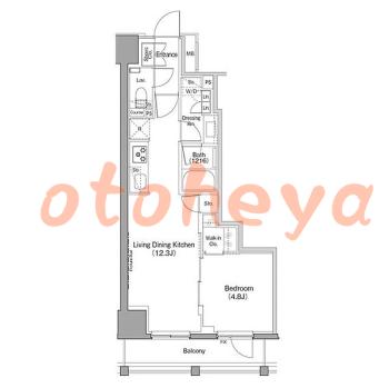 楽器ピアノ可相談 の 賃貸物件 1LDK 19.4万円の図面１