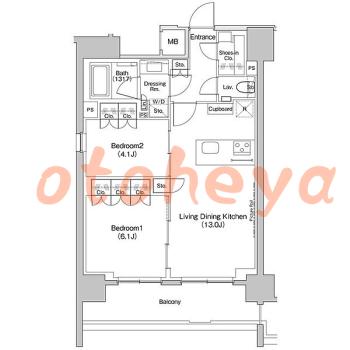 楽器ピアノ可相談 の 賃貸物件 2LDK 28万円の図面１