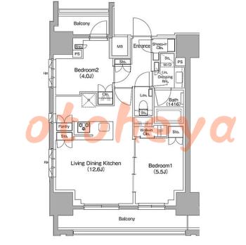 楽器ピアノ可相談 の 賃貸物件 2LDK 24.7万円の図面１