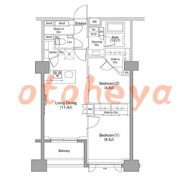 楽器ピアノ可相談 の 賃貸物件 2LDK 29.8万円の図面１