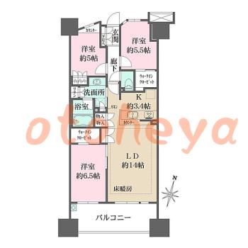 楽器ピアノ可相談 の 賃貸物件 3LDK 19.5万円の図面１