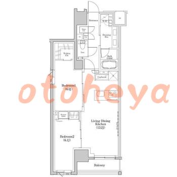 楽器ピアノ可相談 の 賃貸物件 2LDK 40万円の図面１