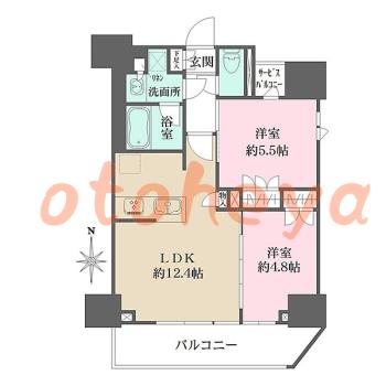 楽器ピアノ可相談 の 賃貸物件 2LDK 26.9万円の図面１