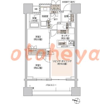 楽器ピアノ可相談 の 賃貸物件 2LDK 40万円の図面１