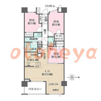 楽器ピアノ可相談 の 賃貸物件 3LDK 32万円の図面１