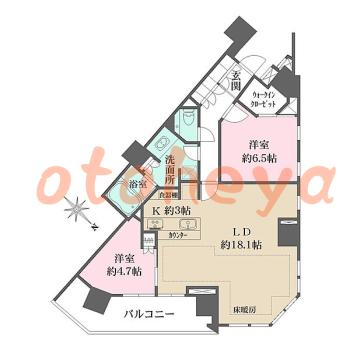 楽器ピアノ可相談 の 賃貸物件 2LDK 35.7万円の図面１