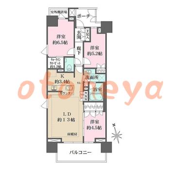 楽器ピアノ可相談 の 賃貸物件 3LDK 35.5万円の図面１