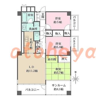 楽器ピアノ可相談 の 賃貸物件 3LDK 18.4万円の図面１