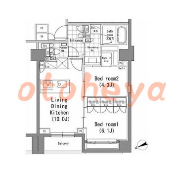 楽器ピアノ可相談 の 賃貸物件 2LDK 30万円の図面１