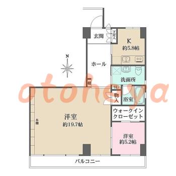楽器ピアノ可相談 の 賃貸物件 2K 17万円の図面１
