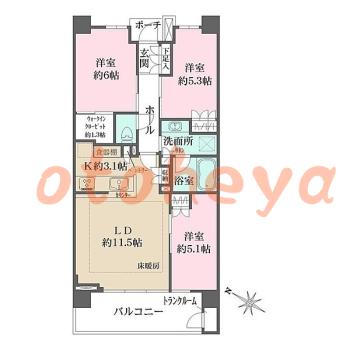 楽器ピアノ可相談 の 賃貸物件 3LDK 24万円の図面１