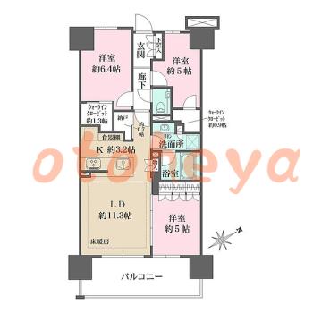 楽器ピアノ可相談 の 賃貸物件 3LDK 25.2万円の図面１