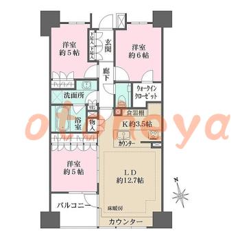 楽器ピアノ可相談 の 賃貸物件 3LDK 36万円の図面１