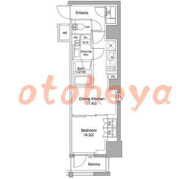 楽器ピアノ可相談 の 賃貸物件 1DK 16.3万円の図面１