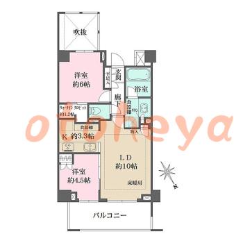 楽器ピアノ可相談 の 賃貸物件 2LDK 32万円の図面１