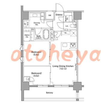 楽器ピアノ可相談 の 賃貸物件 2LDK 34.5万円の図面１