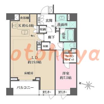 楽器ピアノ可相談 の 賃貸物件 1LDK 57万円の図面１