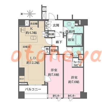 楽器ピアノ可相談 の 賃貸物件 2LDK 48万円の図面１